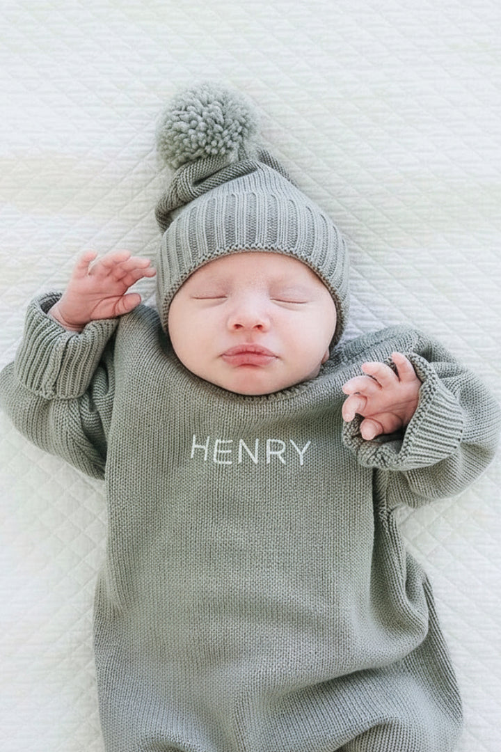 Personalized Knit Sweater Bubble Romper in Solid Caden Lane