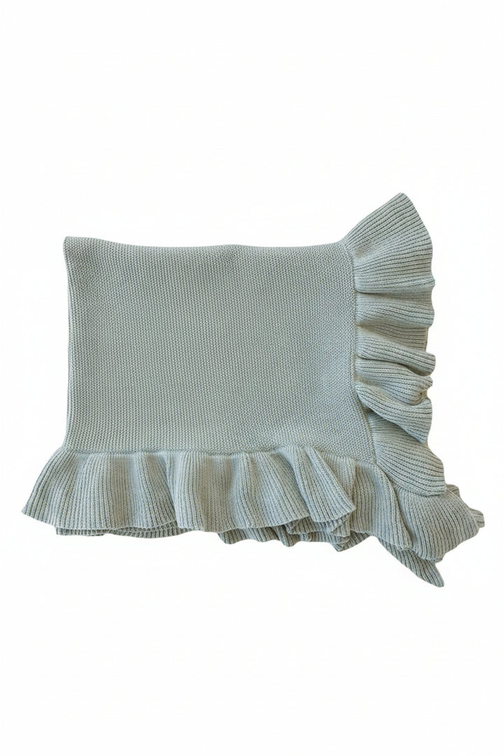 knit blanket with ruffle green