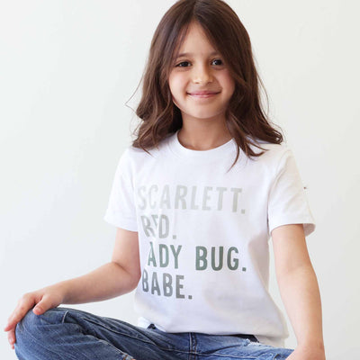 graphic tee for kids green with nickname 