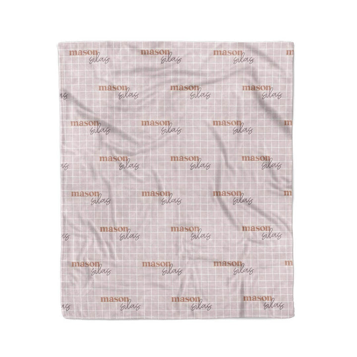 kids personalized swaddle blanket tan squares