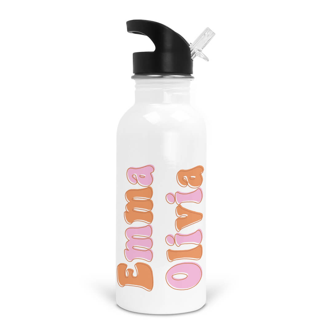 orange and pink personalized water bottle 