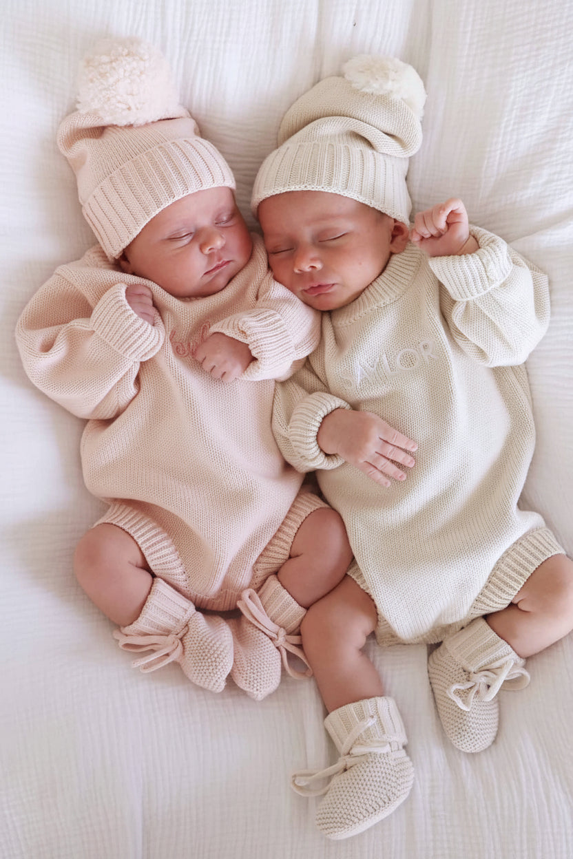 embroidered knit sweater romper sets for babies 