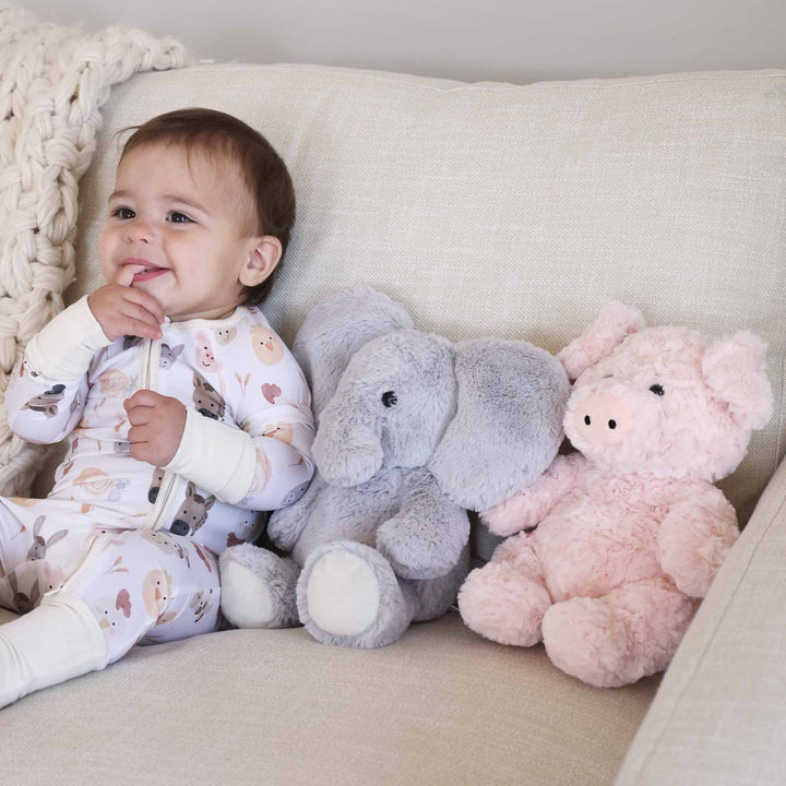 grey elephant and pink pig stuffed animals for kids 