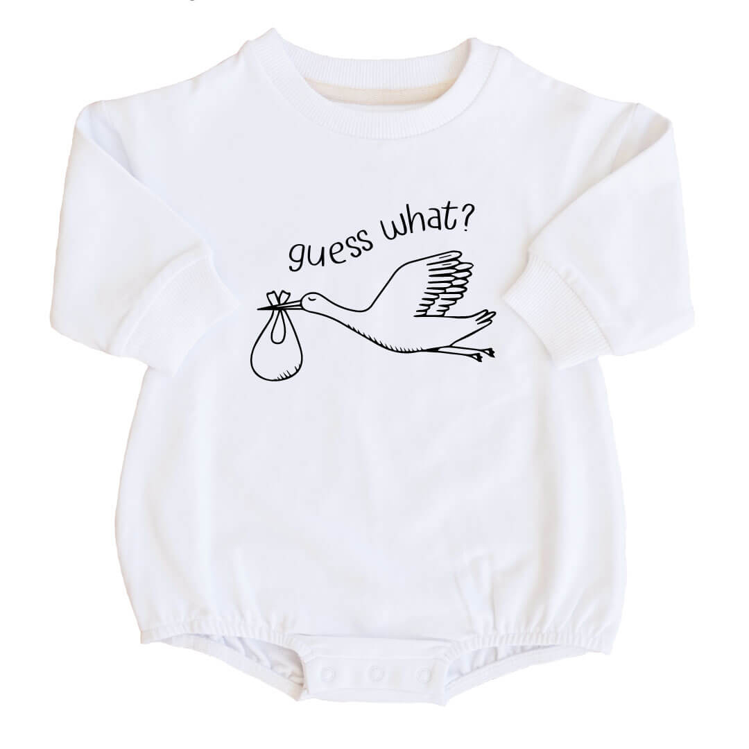 guess what stork graphic sweatshirt bubble romper