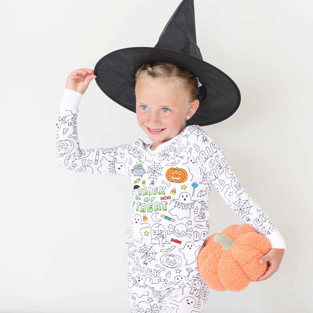 halloween color me pajama two piece set for kids all trick no treats 