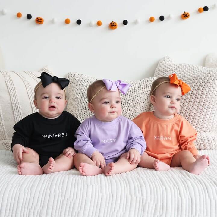 halloween colors personalized long sleeve bubble rompers 