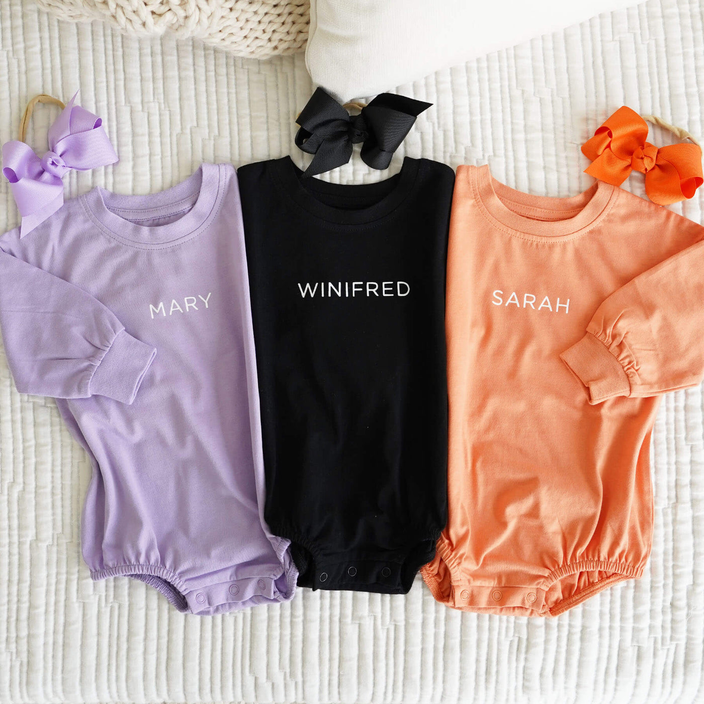 long sleeve personalized bubble romper halloween colors 