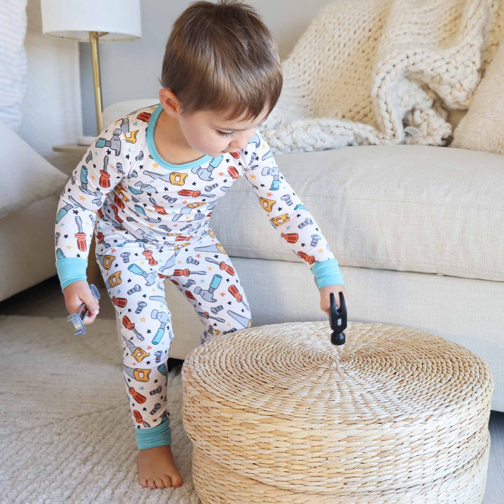 kids two piece pajama set with tools