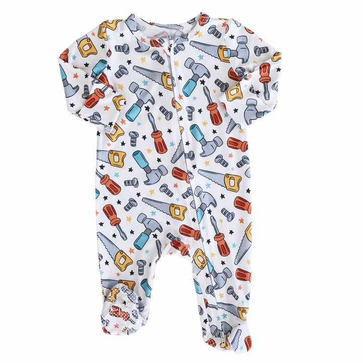 colorful tool zipper footie for babies 