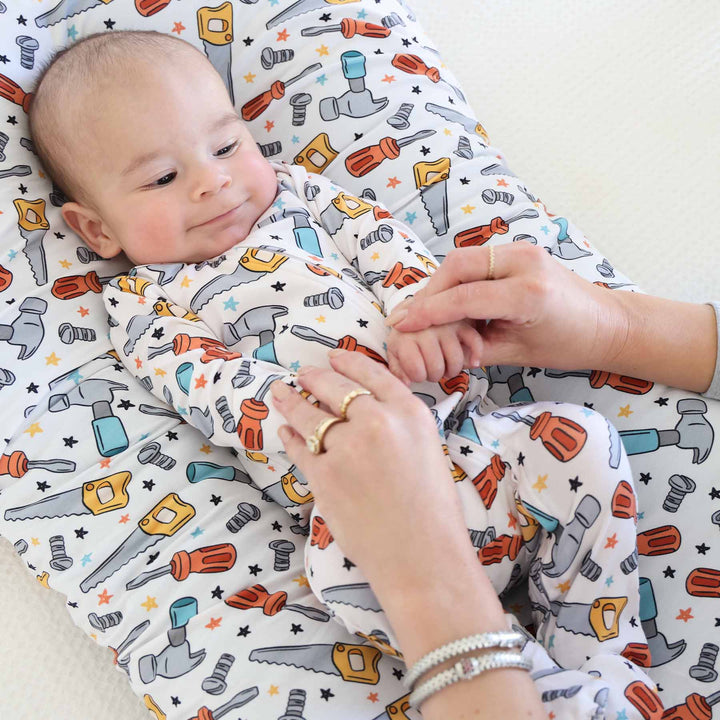 baby zipper footie pajama with tools for boys