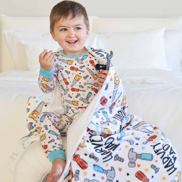 personalized blanket for boys with tools 