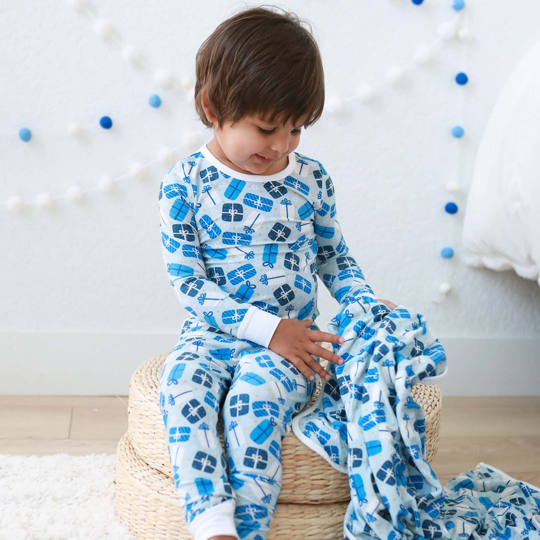 blue present blanket for hanukkah made of bamboo 