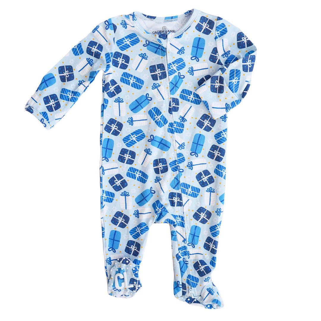 zipper footie hanukkah themed blue 