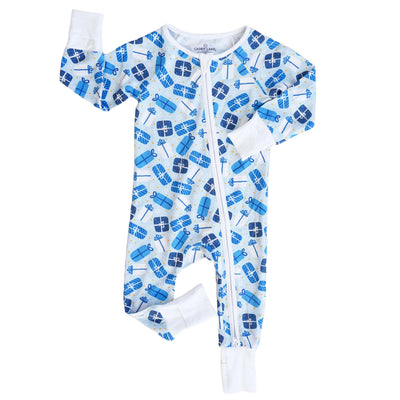 blue hanukkah pajama romper for babies 