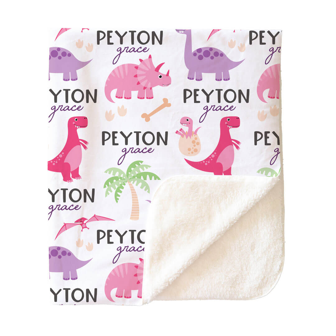 Happy Dinos Personalized Toddler Blanket | Pink