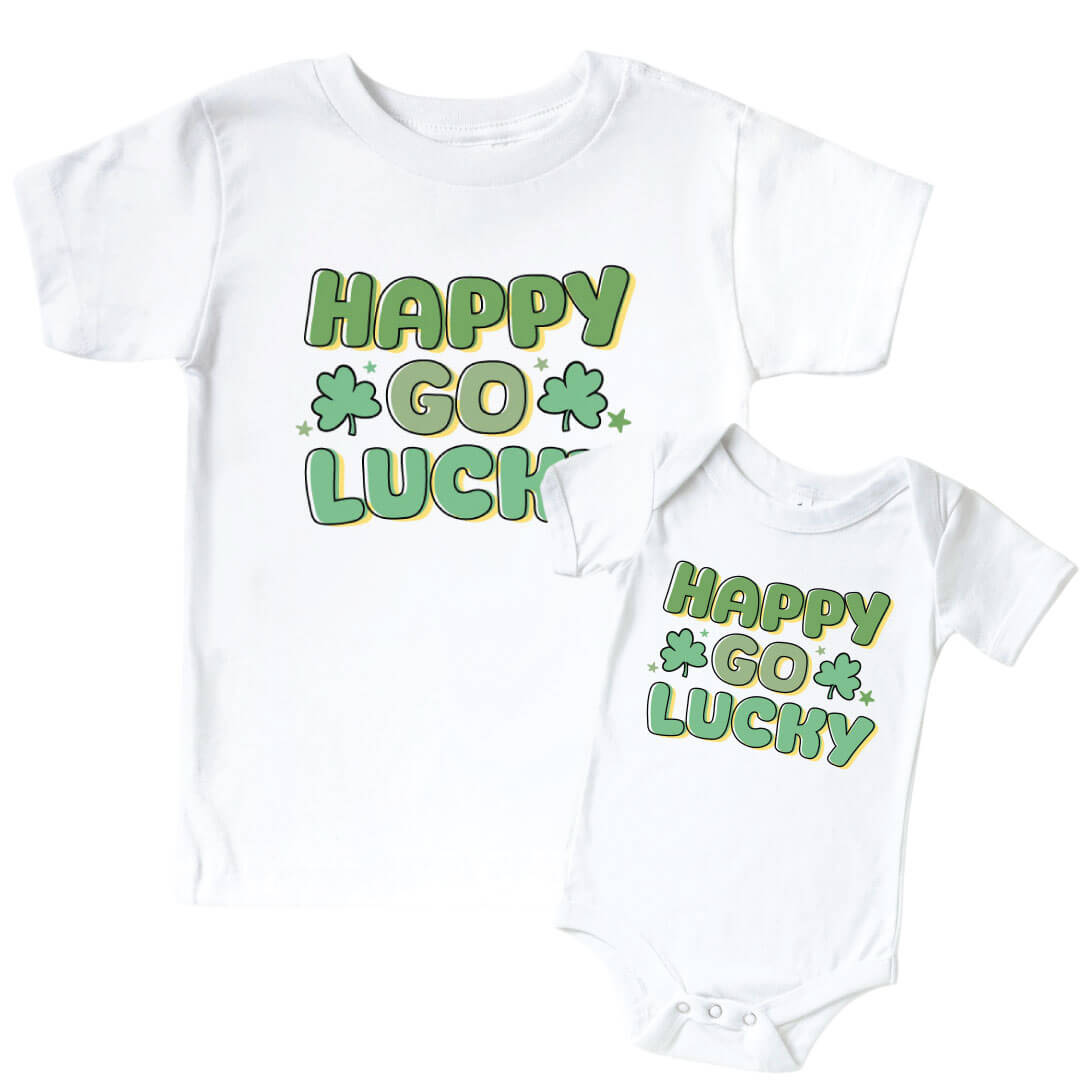 Happy Go Lucky Graphic Bodysuit & Kids Tee | White