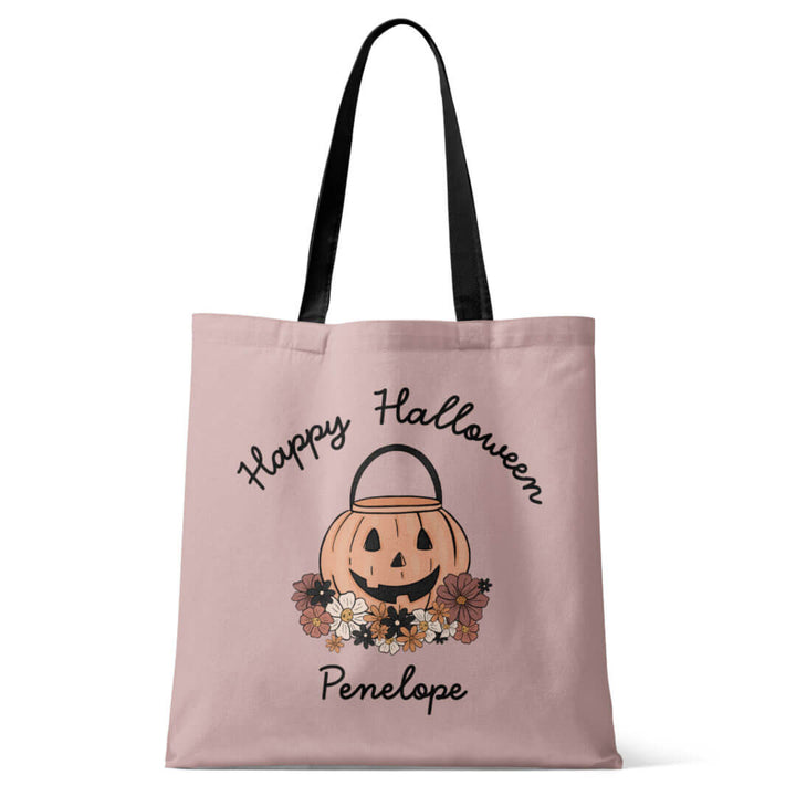 happy halloween personalized pumpkin tote for girls 