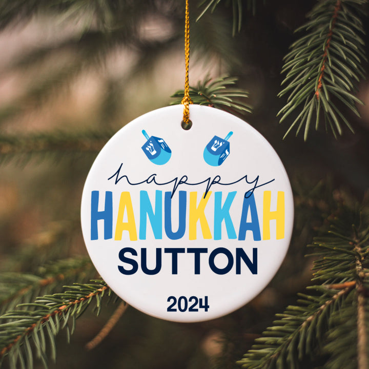 Personalized Ceramic Happy Hanukkah Ornament