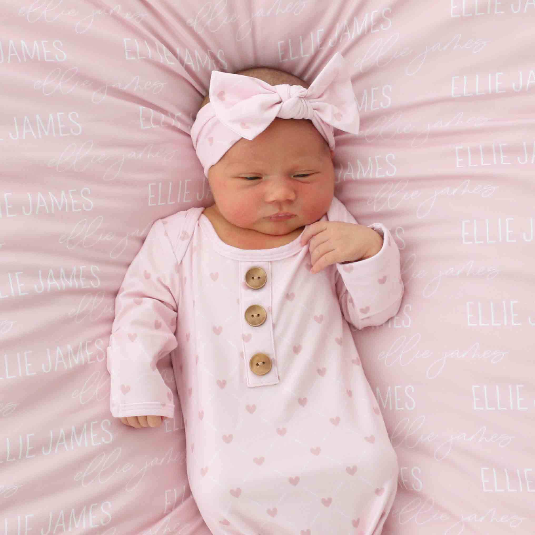 Sweet Heart Newborn Baby Knot Gown & Hat Set | Caden Lane