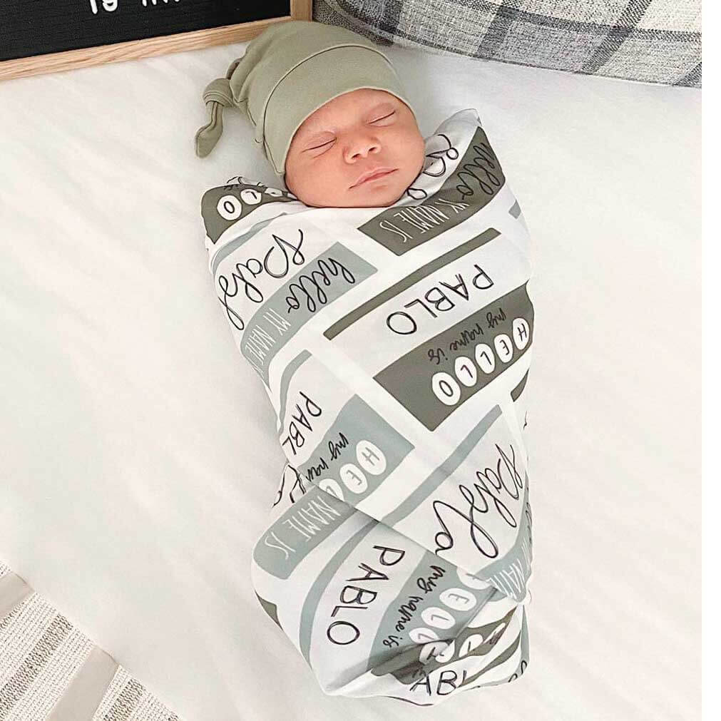 personalized swaddle blanket hello my name is green