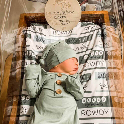 green personalized swaddle blanket hello my name is 