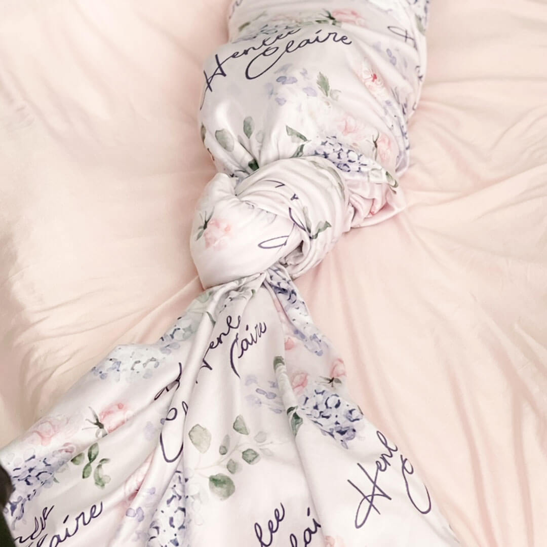 Henlee's Hydrangea Personalized Baby Name Swaddle | Caden Lane
