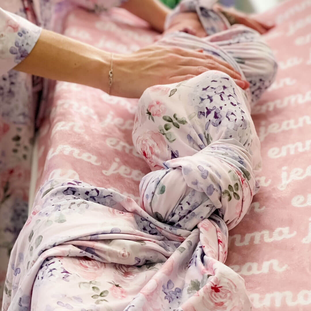 swaddle blanket pink and purple florals