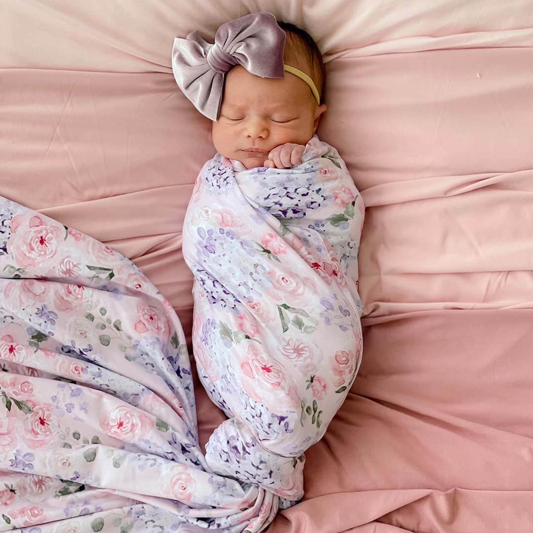 pink and purple hydrangea swaddle