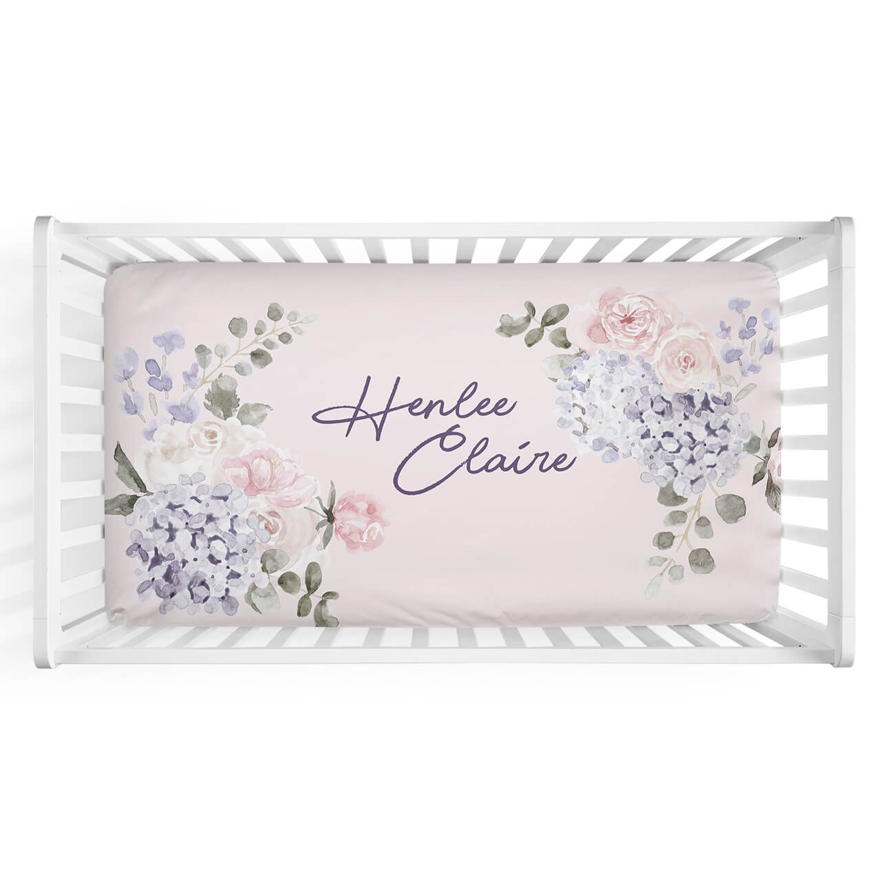personalized hydrangea crib sheet 