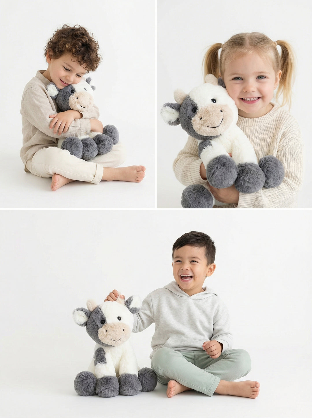kids cuddling cocoa cow stuffed animal plush toy