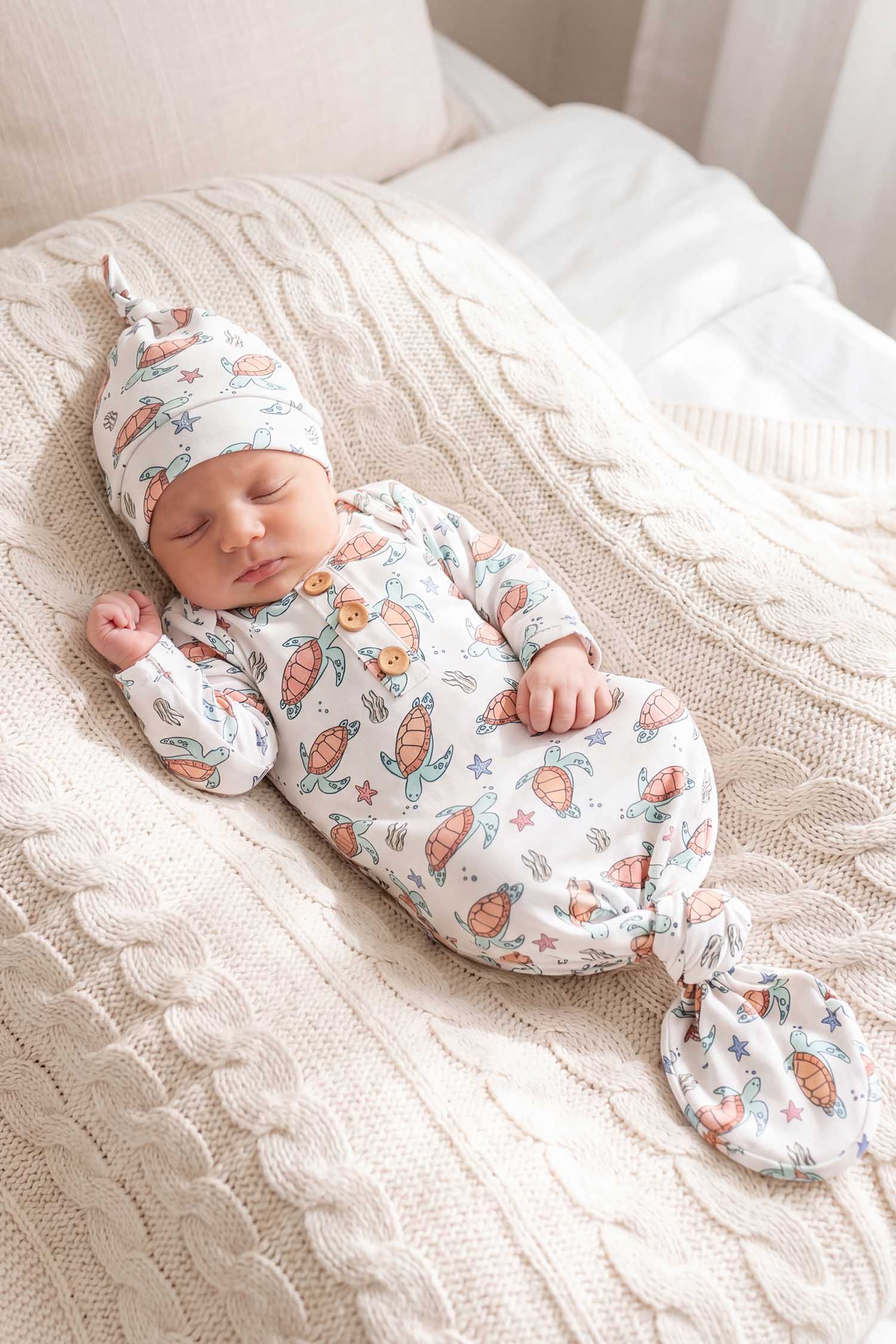 Newborn Baby Knot Gown & Hat Set | Turtley Rad
