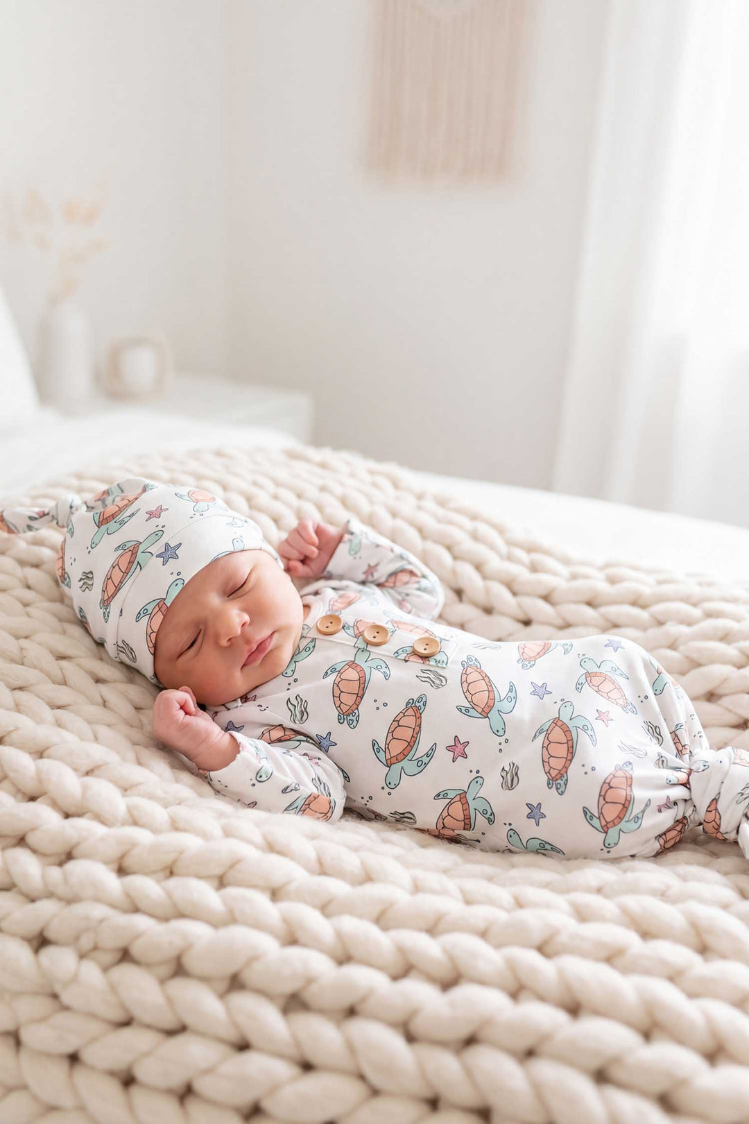 gender neutral turtle knot gown and hat set 