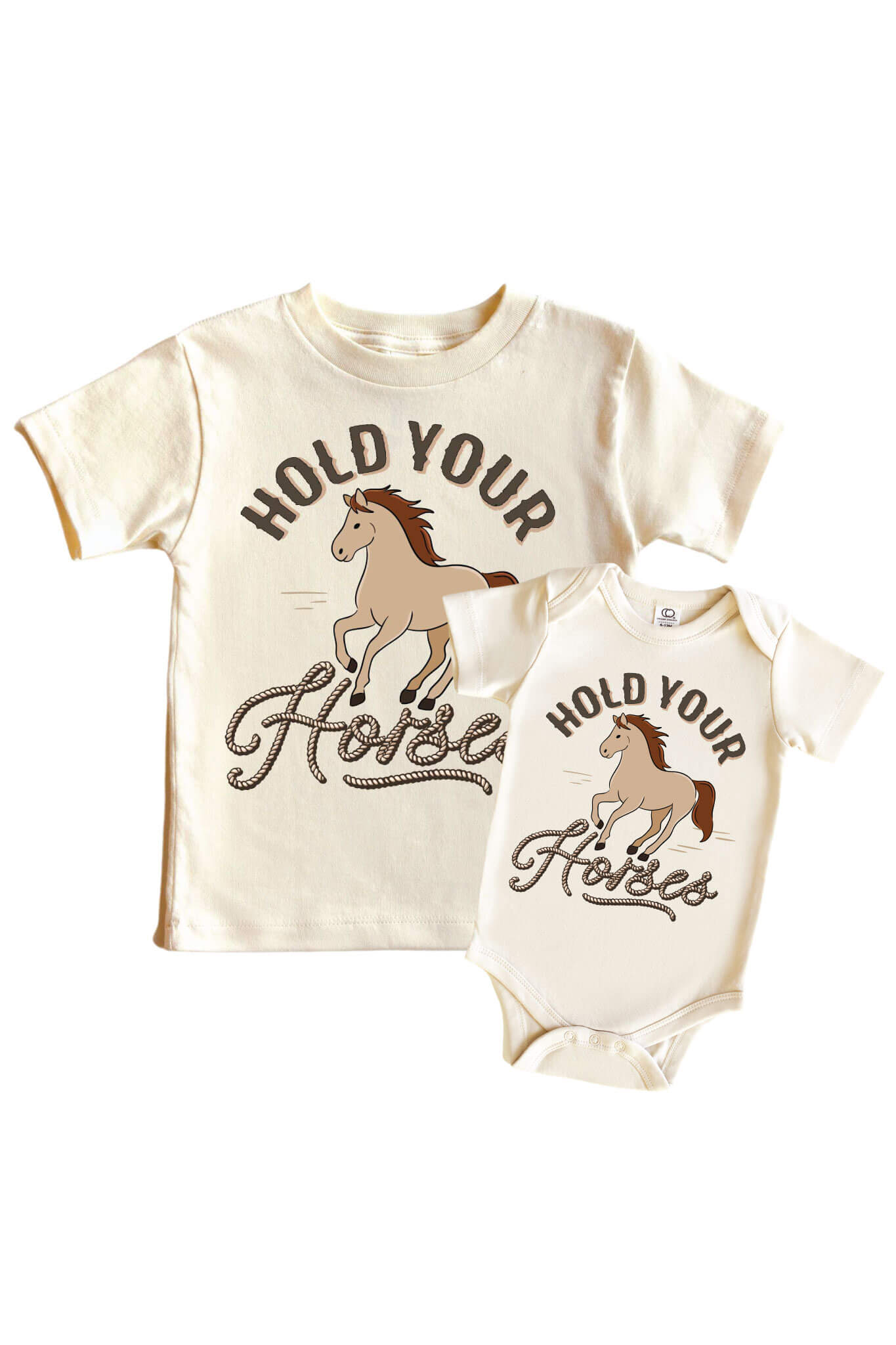 Hold Your Horses Graphic Bodysuit & Kids Tee | Natural