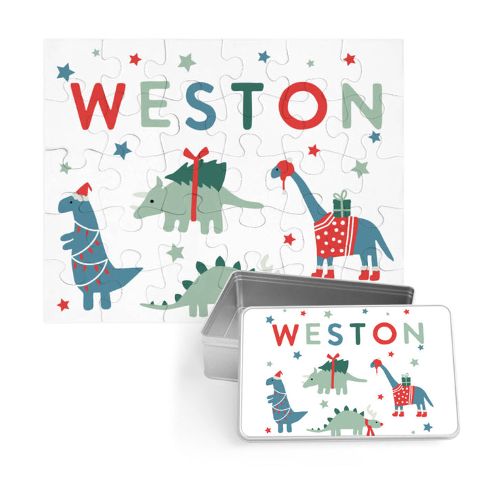 blue dinosaur christmas puzzle personalized 