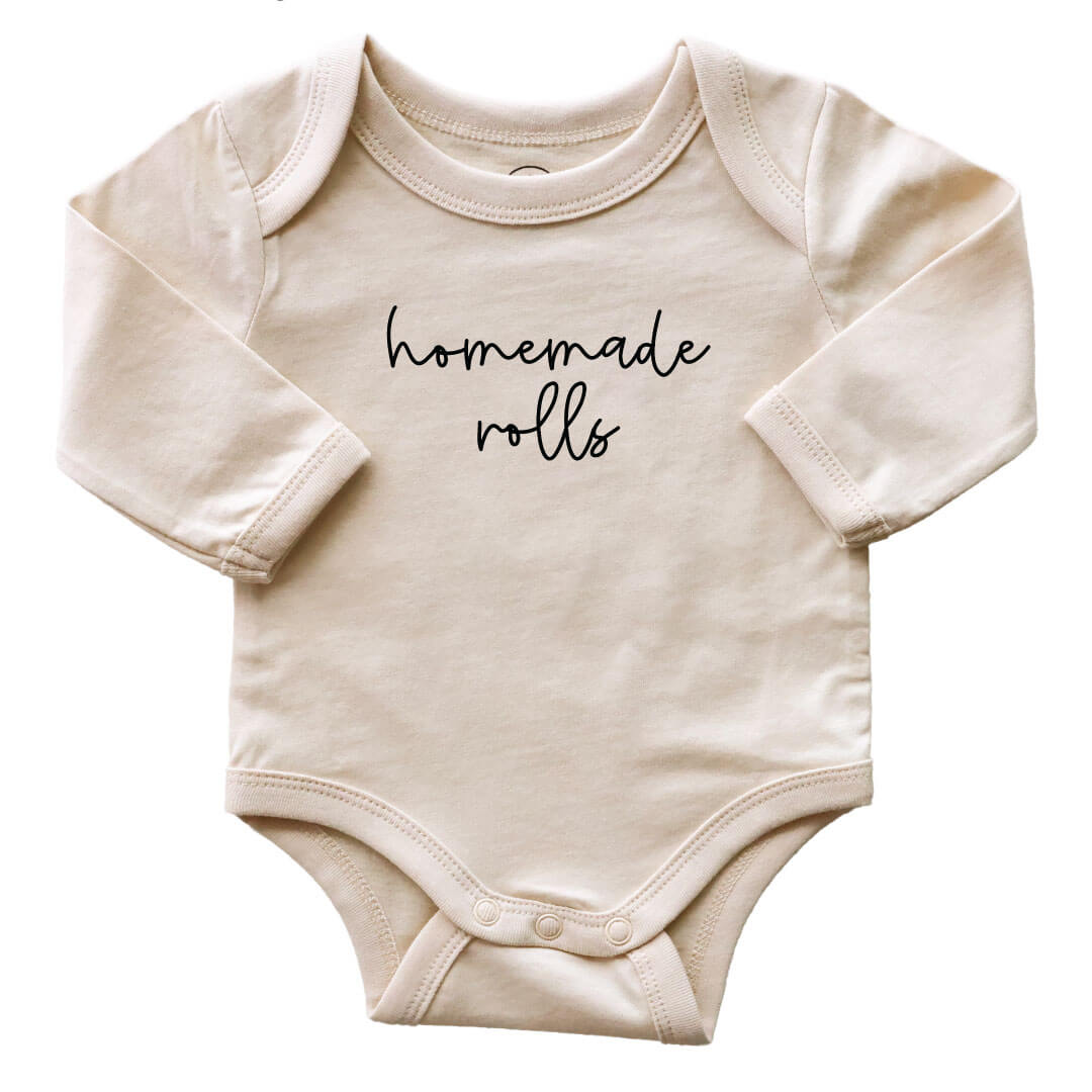 homemade rolls long sleeve gender neutral bodysuit for babies 