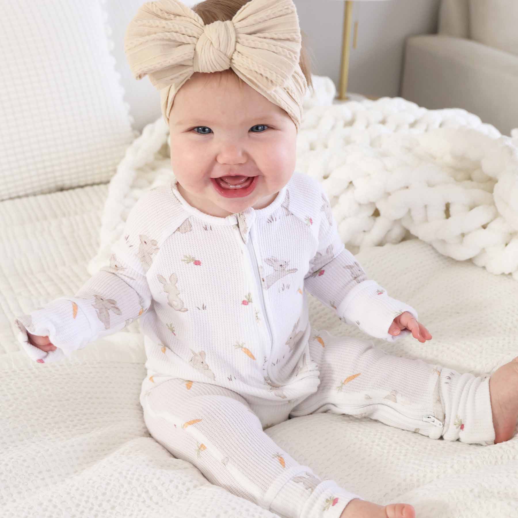 Hop Little Bunnies Bamboo Waffle Convertible Zip Romper