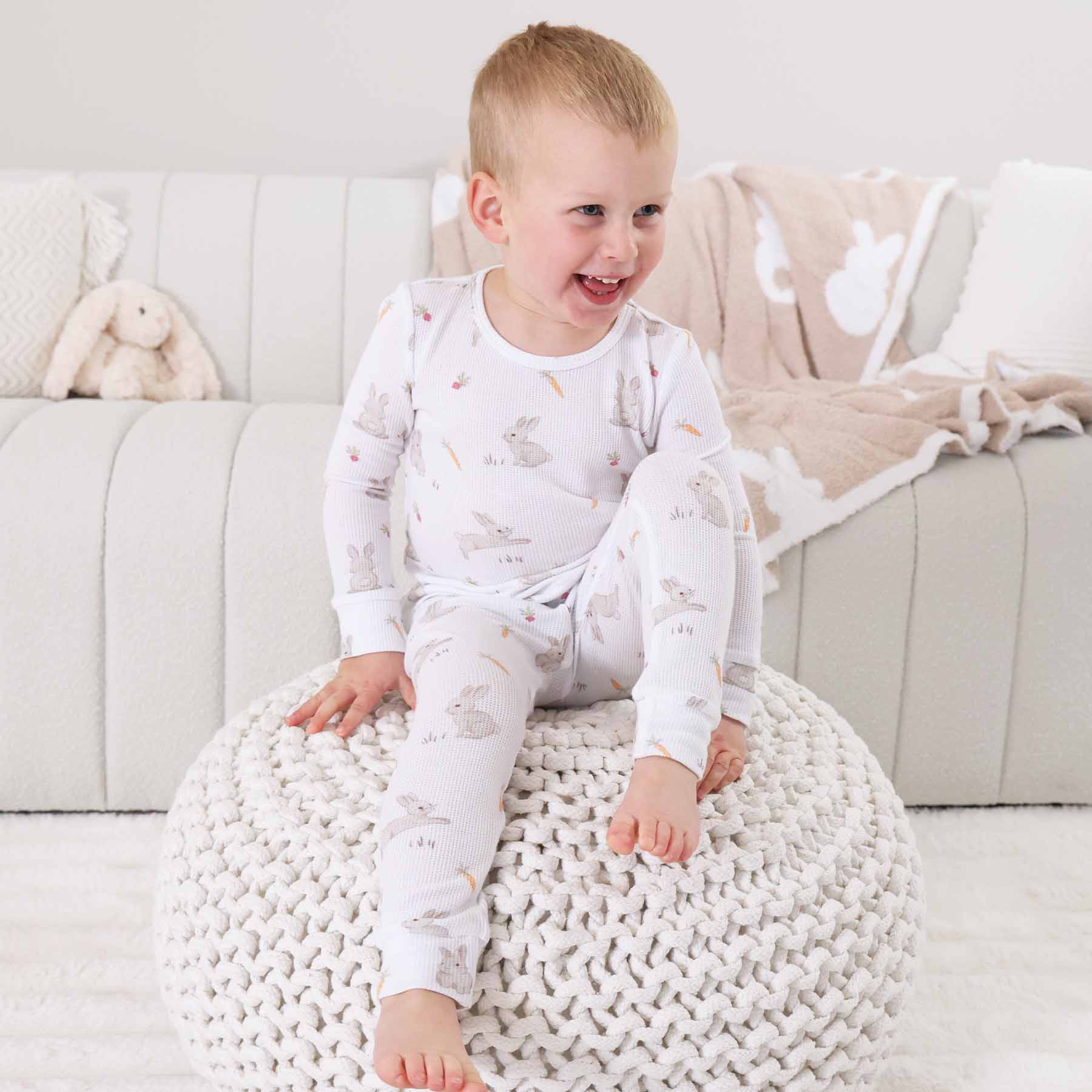 Hop Little Bunnies Bamboo Waffle Two Piece Pajama Set