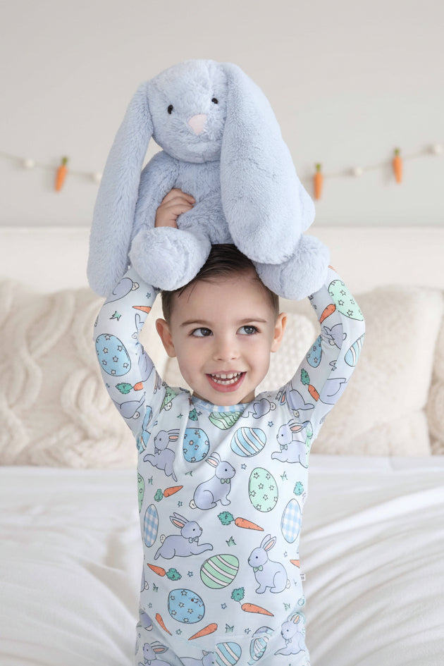 hoppy spring blue easter two piece pajama set for boys 