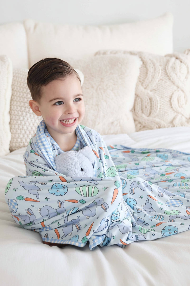 hoppy spring blue easter double sided bamboo blanket for kids 