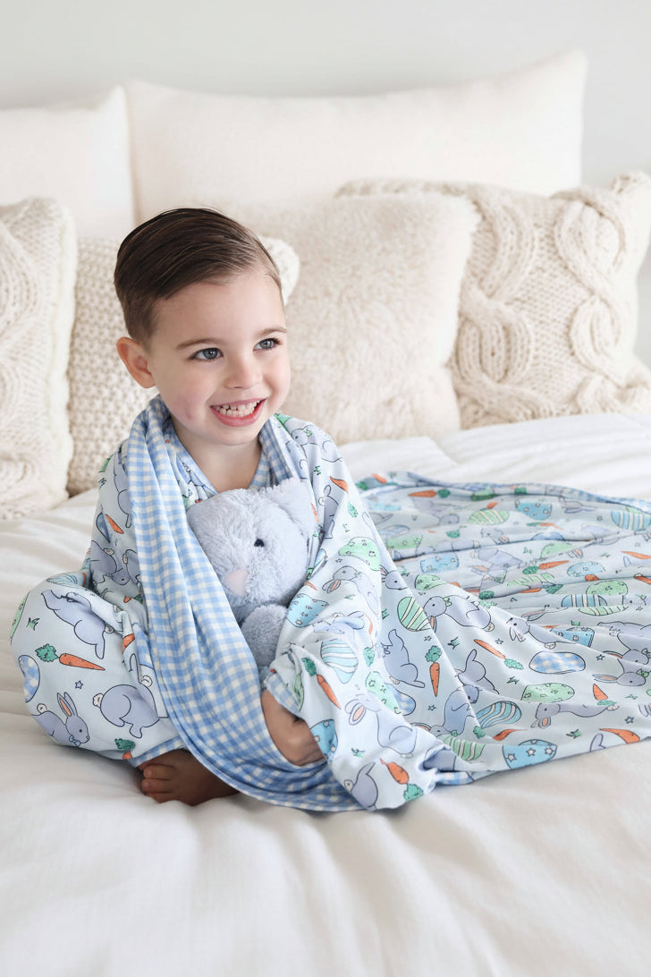 Hoppy Spring Double Sided Bamboo Blanket | Blue