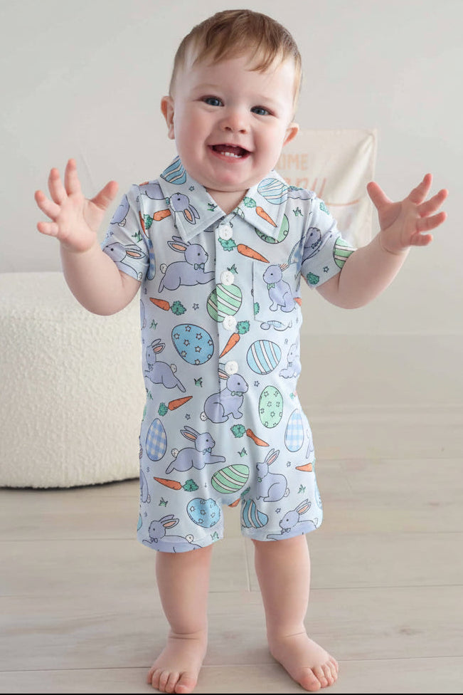 Hoppy Spring Button Romper | Blue