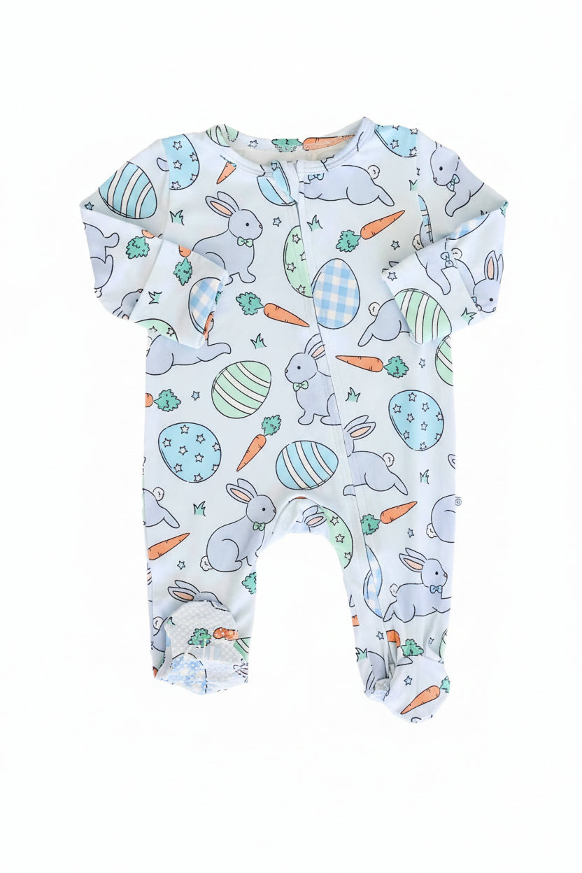 hoppy spring blue easter footie pajama for baby boys 