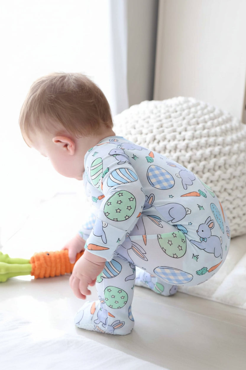 blue easter zipper footie for babies 