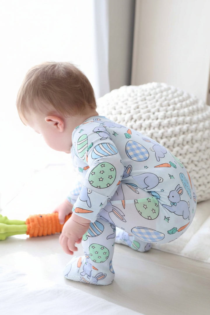 blue easter zipper footie for babies 