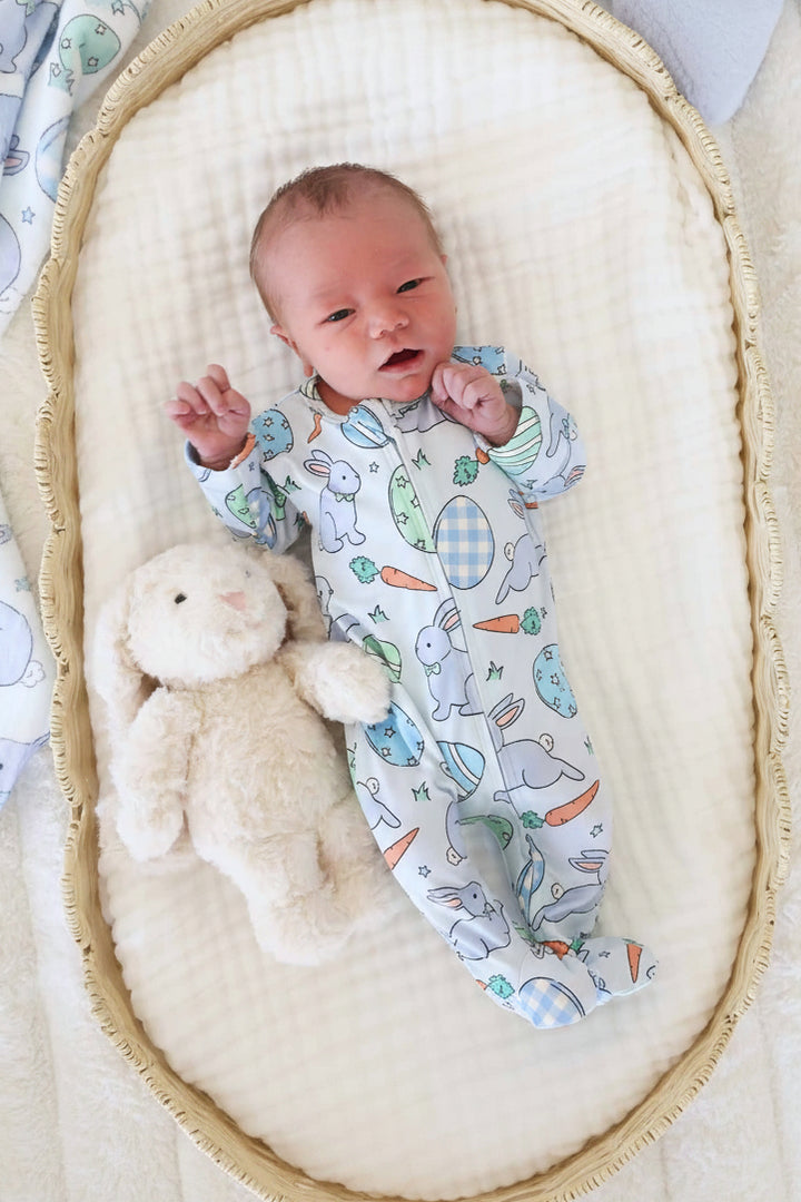 hoppy spring blue zipper footie pajama for baby boys 