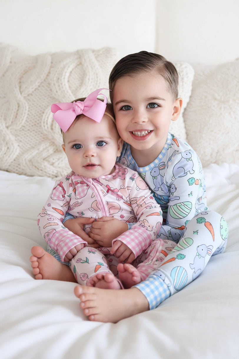 hoppy spring easter sibling matching pajamas for babies, toddlers and kids 