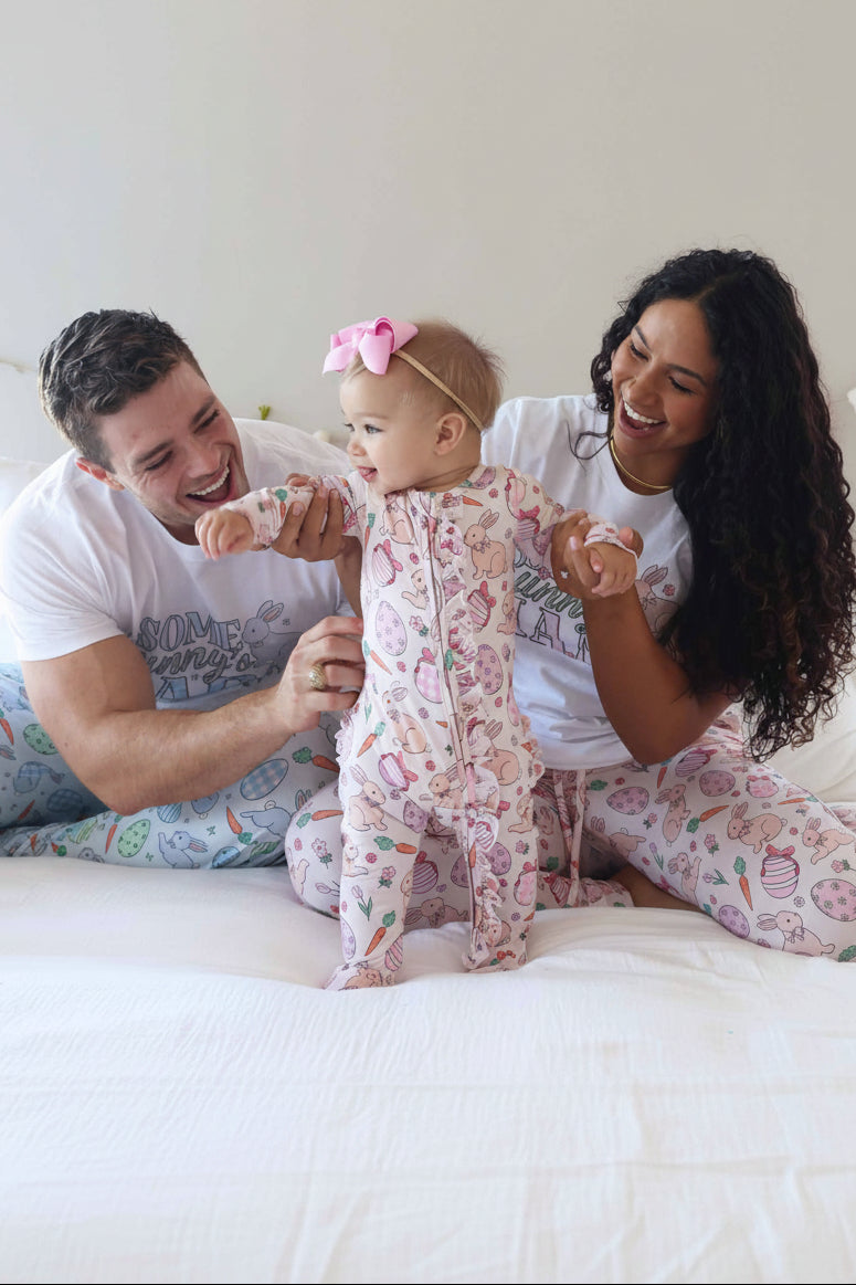 hoppy spring easter family matching pajamas with matching graphic tee for adults 