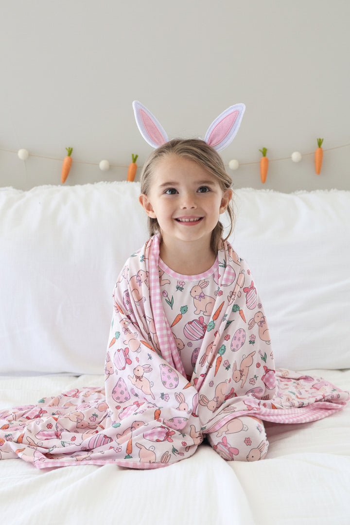 hoppy spring pink double sided bamboo blanket for girls 