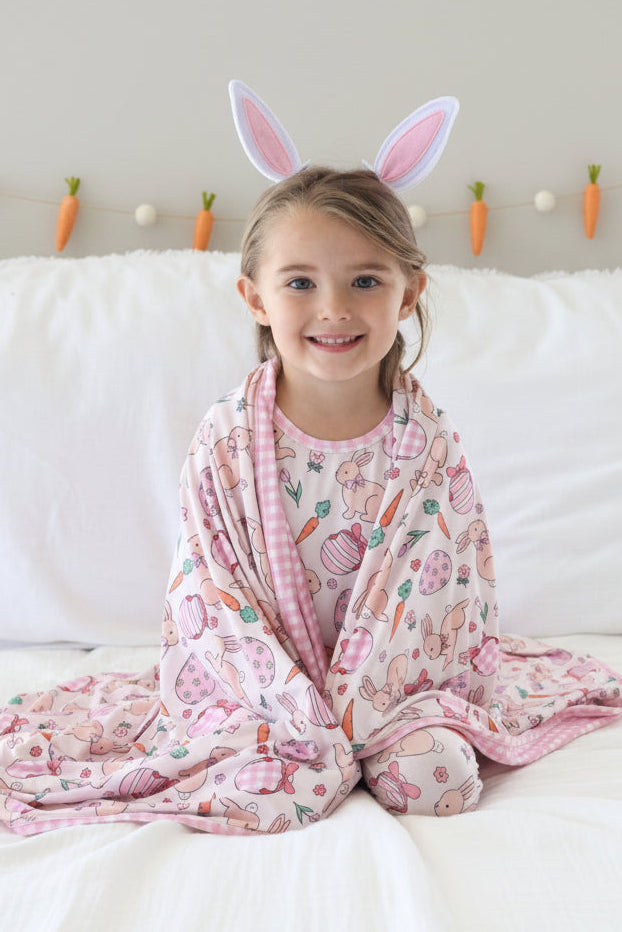 Hoppy Spring Double Sided Bamboo Blanket | Pink