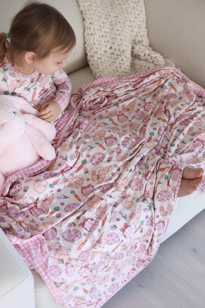 hoppy spring pink double sided bamboo blanket for girls 